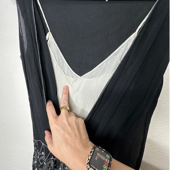 Vintage Max Studio Special Edition Black Ivory Sheer Silk Embroidered Dress S - Picture 9 of 15